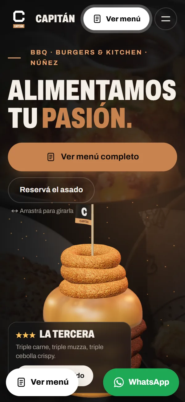 Página de Capitán Burgers & Kitchen en celular