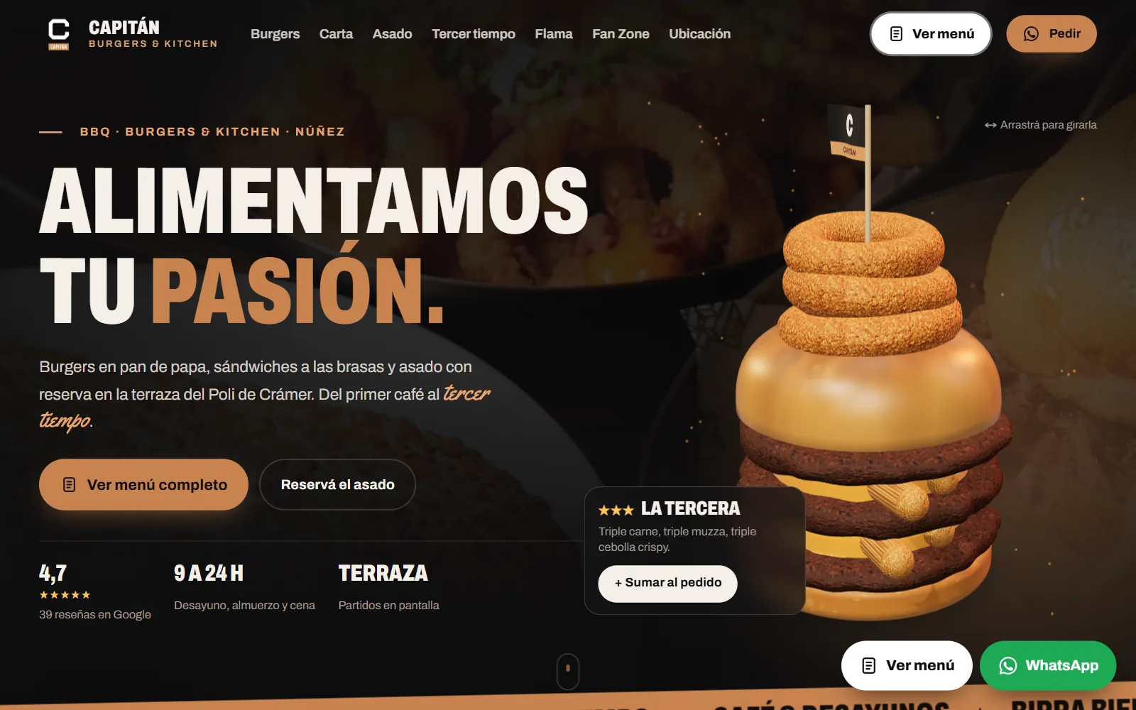 Página de Capitán Burgers & Kitchen en computadora
