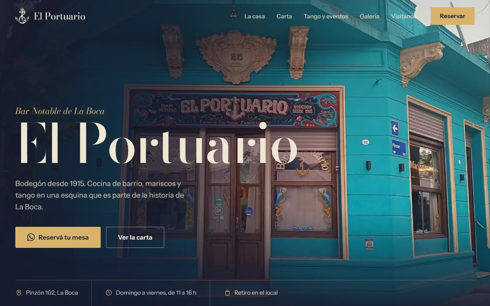 Página del Bar El Portuario en computadora